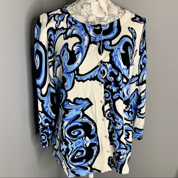 Cyrus Cardigan Sweater Cream Blue Roses XXL 2XL - Picture 2 of 4